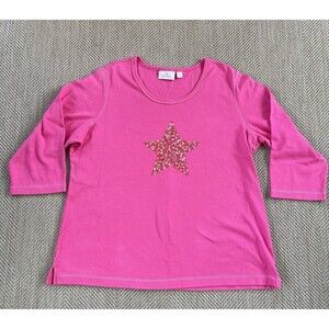 Quacker Factory XL 14/16 Top Shirt Blouse Pink Rhinestones Star
